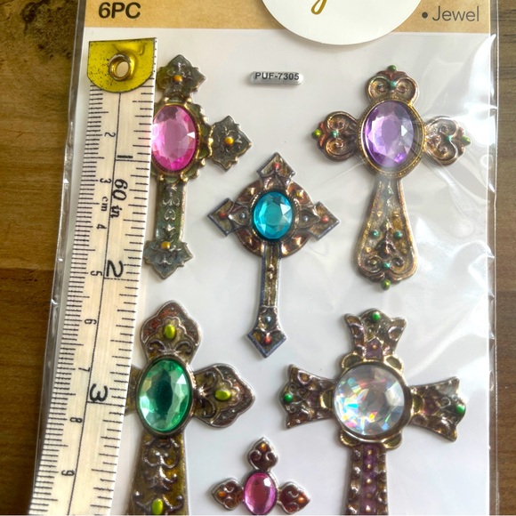 Christian Cross Gemstone Craft Stickers 6PC - Picture 2 of 3